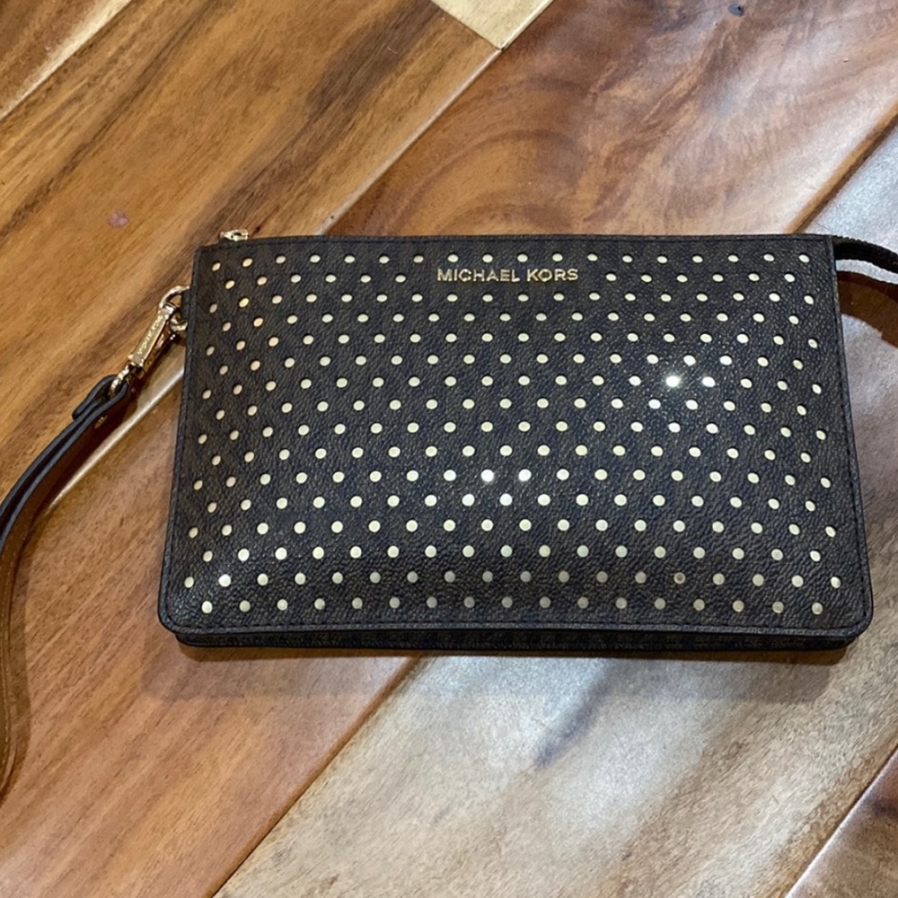 Michael Kors Black and Gold Wristlet